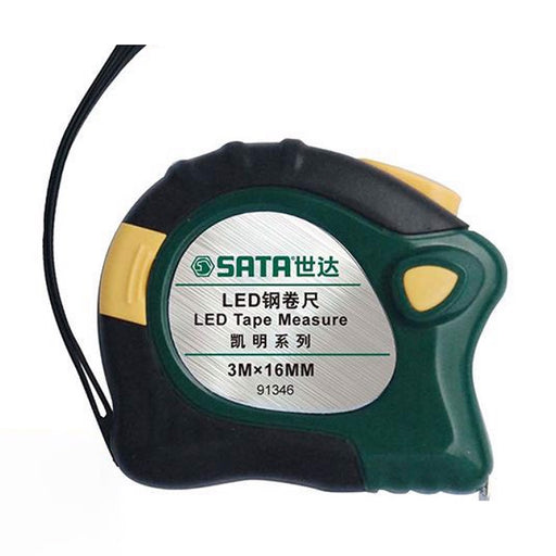Thước cuộn thép SATA 91346 3m x 16mm có đèn LED, vỏ cao su chống trượt