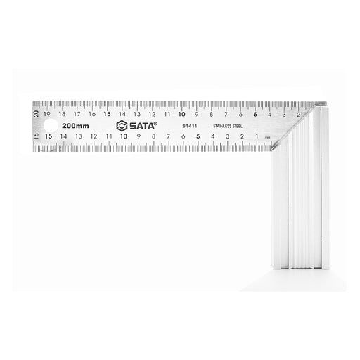 Thước ê ke Inox SATA 200mm, 300mm, thép không gỉ, đo mét/inch, chính xác cho thợ mộc, xây dựng.