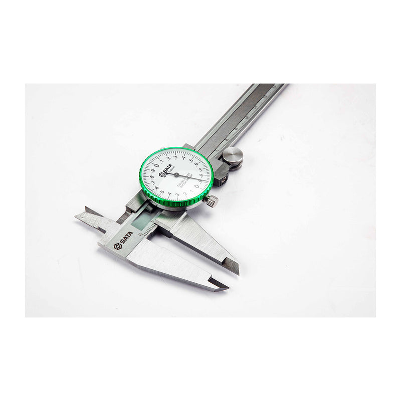 Thước kẹp cơ khí SATA 91522 loại có mặt đồng hồ, phạm vi đo từ 0-200mm, chất liệu thép không gỉ