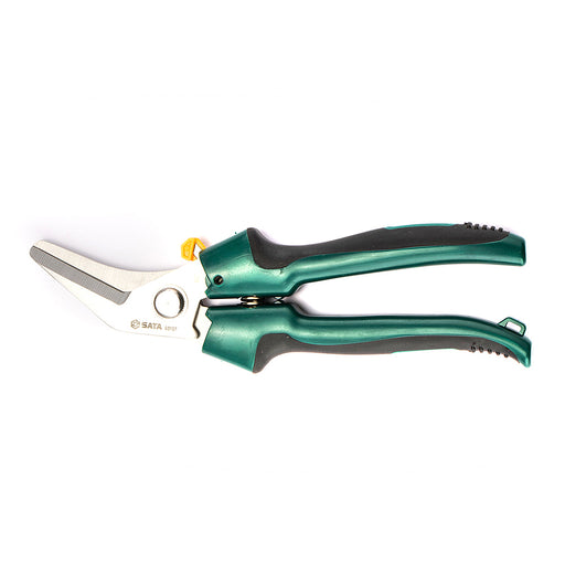 Kéo cắt đa năng mũi cong SATA 93107 203mm: cắt dây đồng, cáp điện, da, bìa cứng, nhôm mỏng.