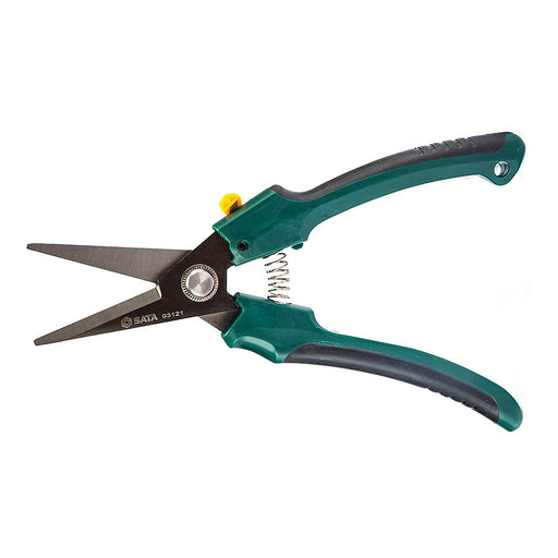 Kéo cắt chống trượt SATA 93121 200mm cắt đa vật liệu, lưỡi răng cưa, tay cầm công thái học