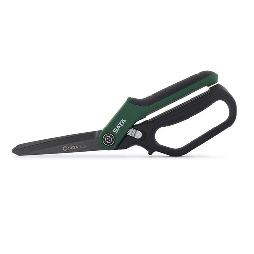 Kéo cắt đa năng SATA 93129 lưỡi dài 11 inch, tay cầm cao su, lưỡi mạ titan, có lò xo trợ lực, chuyên dụng cho công việc nặng.