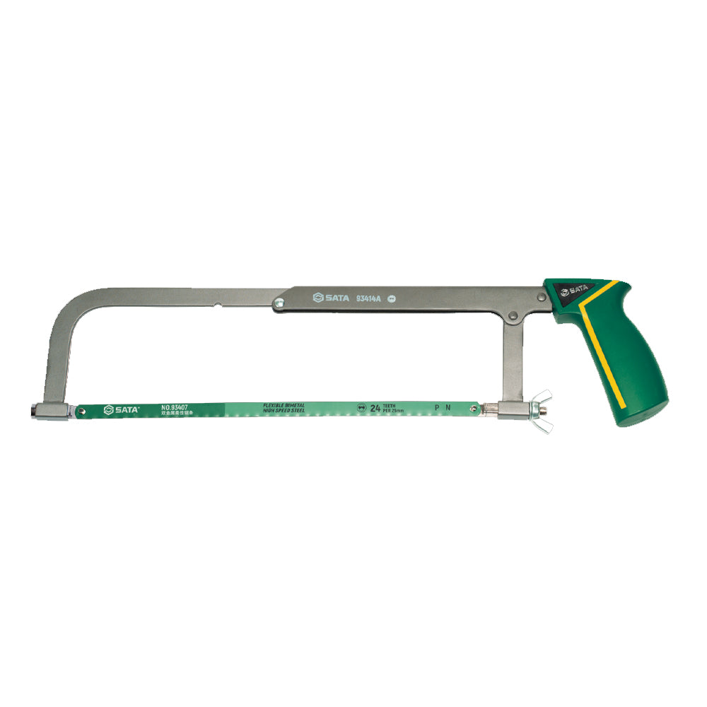 Cưa sắt cầm tay SATA 93414A điều chỉnh lưỡi 250-300mm, khung thép hợp kim, tay cầm bọc cao su chống trượt.