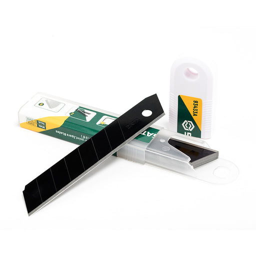 Lưỡi dao rọc giấy 18mm SATA 93433A thép SK2, hộp 10 lưỡi, sắc bén, bền.