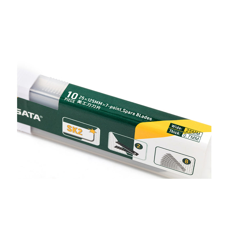 Hộp 10 lưỡi dao rọc, chất thép SK2 SATA 93438 đường kính lưỡi 25mm