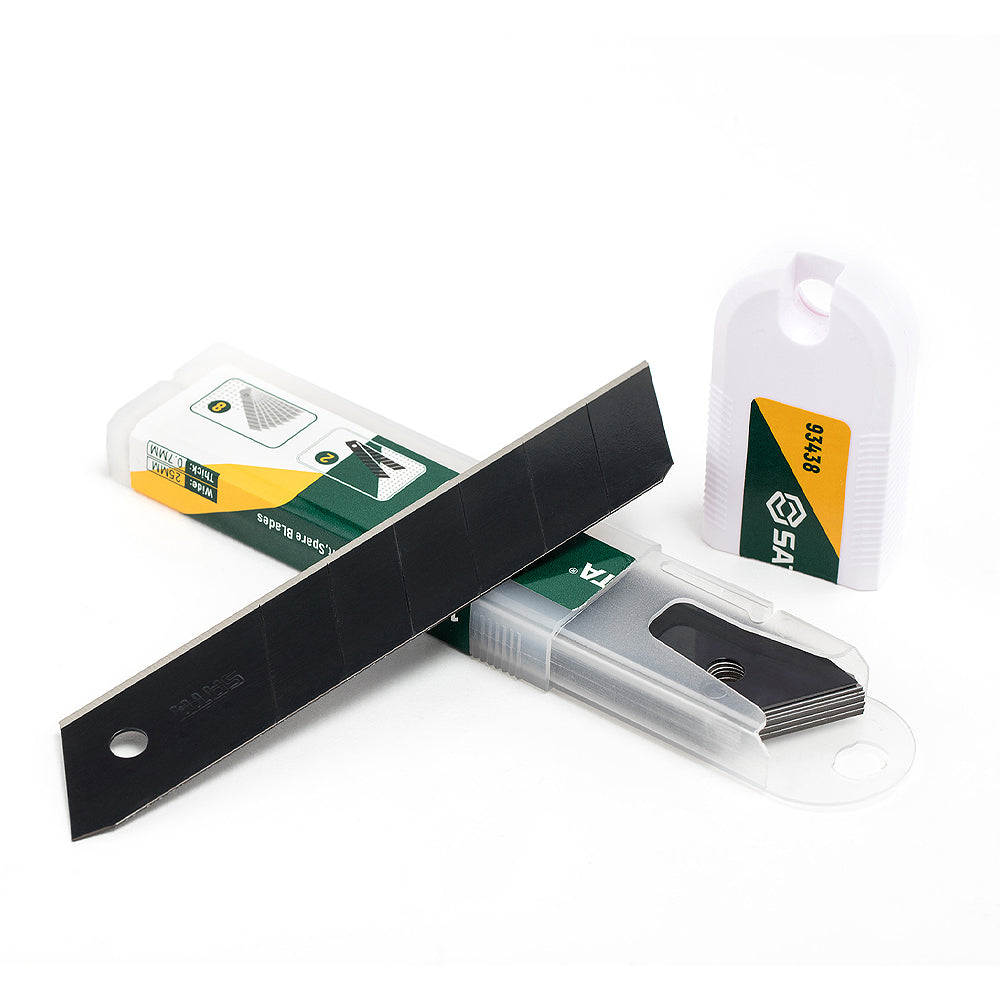 Hộp 10 lưỡi dao rọc giấy SATA 93438 thép SK2, bản 25mm, 7 đoạn bẻ, sắc bén, bền bỉ