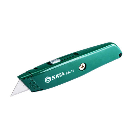 Dao rọc đa năng SATA 93441, thân hợp kim kẽm xanh, lưỡi thép SK2 18mm, trượt tự khóa