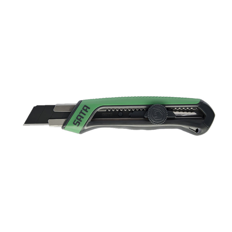 Dao rọc giấy SATA 93483 lưỡi 25mm, thân nhựa ABS+TPR, thép SK2, màu xanh đen