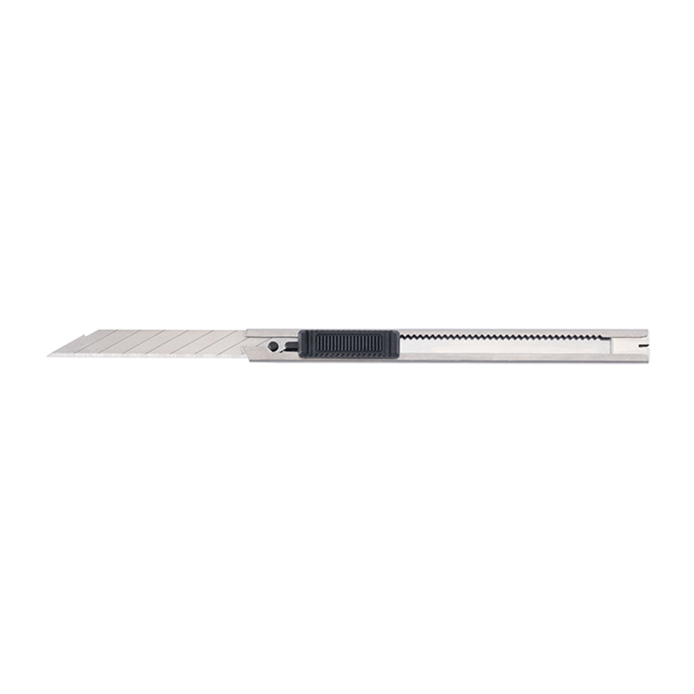Dao rọc giấy Inox SATA 93611 lưỡi 9mm, thép SK2, vỏ thép không gỉ, 9 đốt, đa năng.