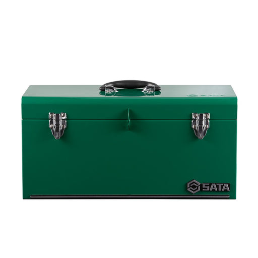 Thùng đựng dụng cụ SATA 95103A 20 inch, thép mạ kẽm, xanh lá, 2 khóa kim loại, khay thép tháo rời, tay cầm chắc chắn.