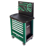 Tủ đựng dụng cụ 7 ngăn SATA 95107 màu xanh lá, thép dày 1.2mm, tải trọng 240kg, bánh xe di chuyển linh hoạt, ngăn đựng tua vít tiện lợi.