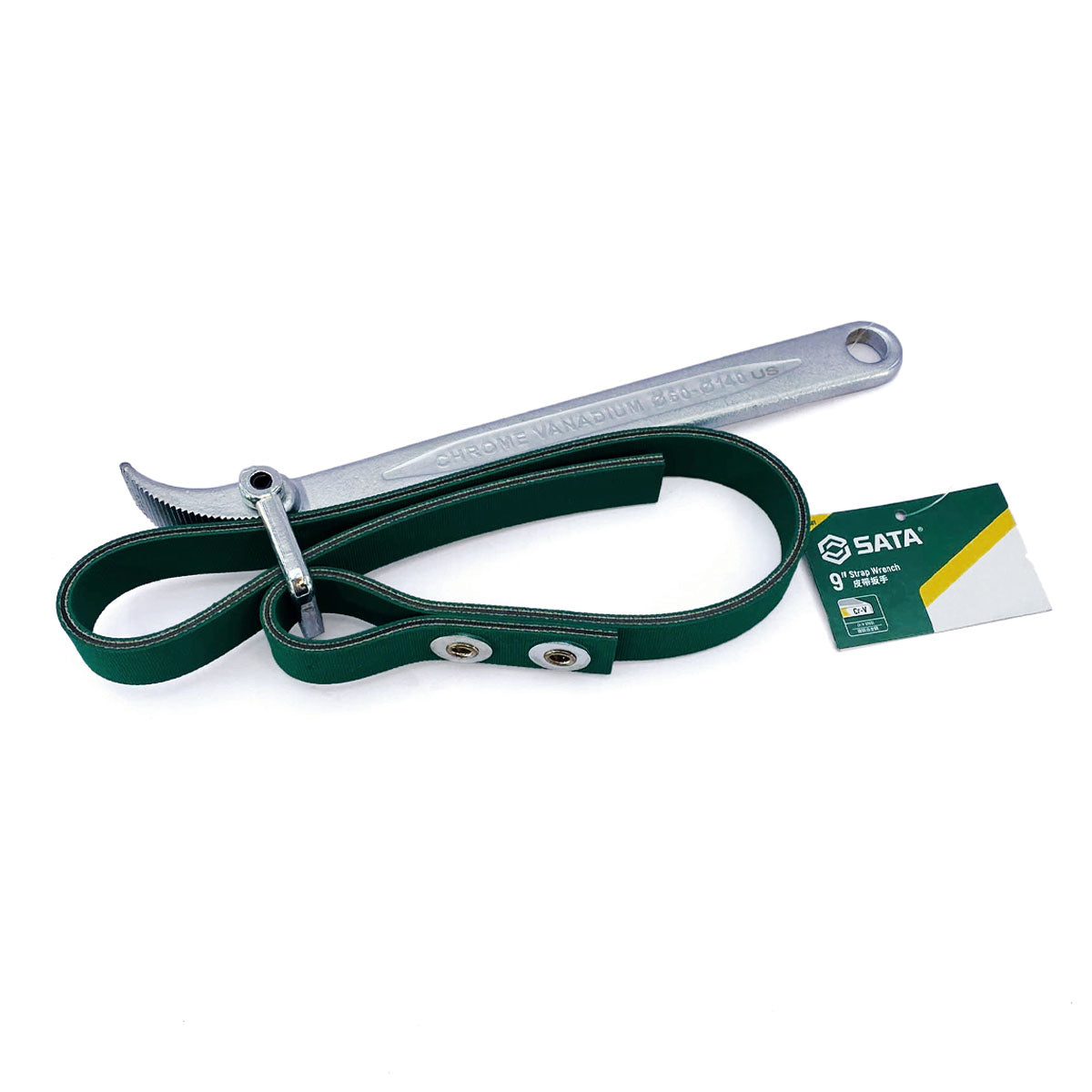Mỏ lết dây đai SATA 9 inch, 228mm, thép Cr-V, tháo lọc dầu, không trầy xước bề mặt.
