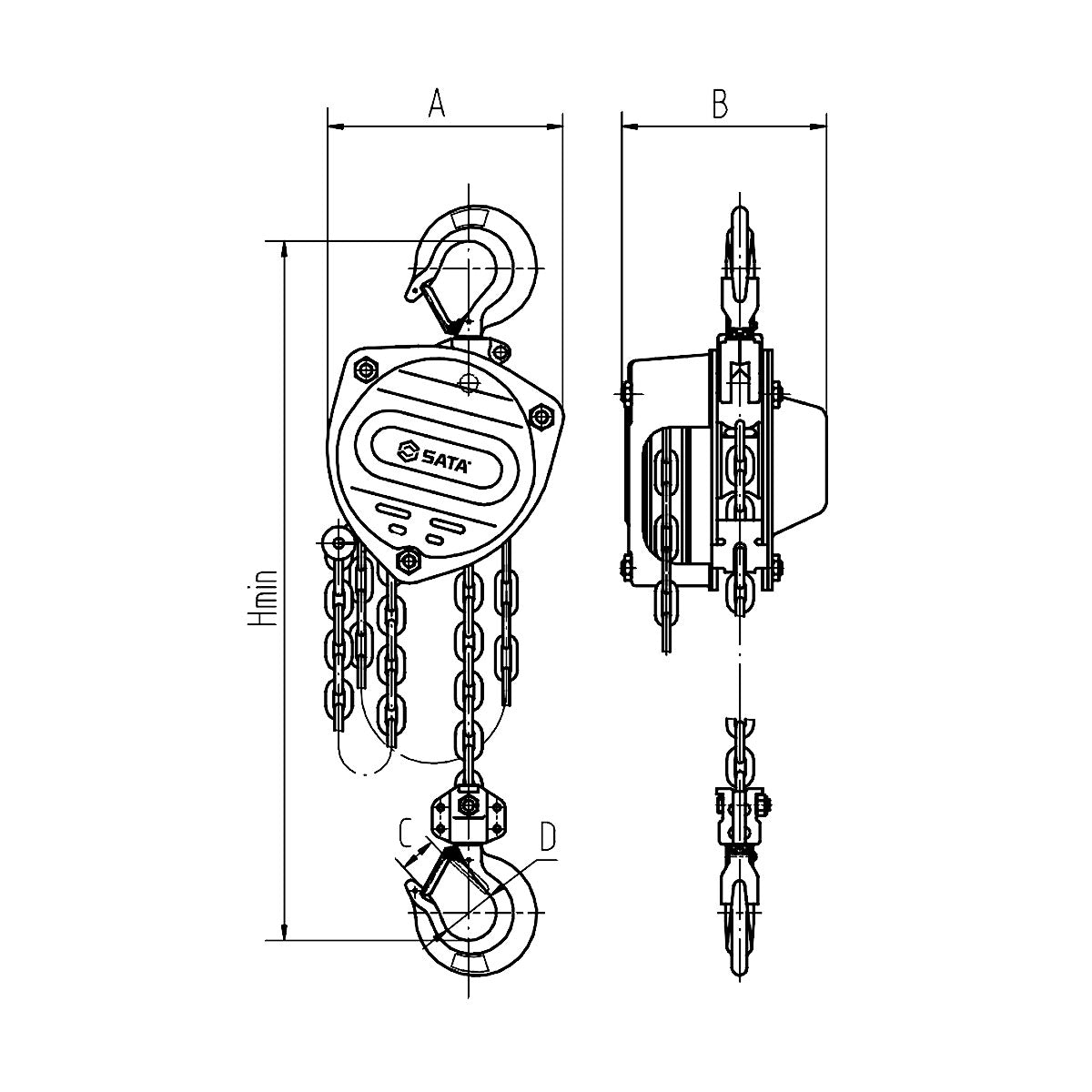 Pa lăng xích SATA, khả năng tải từ 1 - 5 tấn, chiều cao tải tối đa từ 3 - 6m