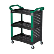 Xe đẩy dụng cụ 3 tầng SATA AE5971 màu xanh lá, khung thép, khay nhựa PP, có bảng treo, bánh xe 5 inch.