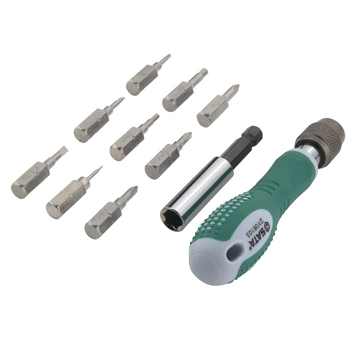 Bộ mũi vặn vít điện tử, kèm tay vặn 12 chi tiết SATA DY06103