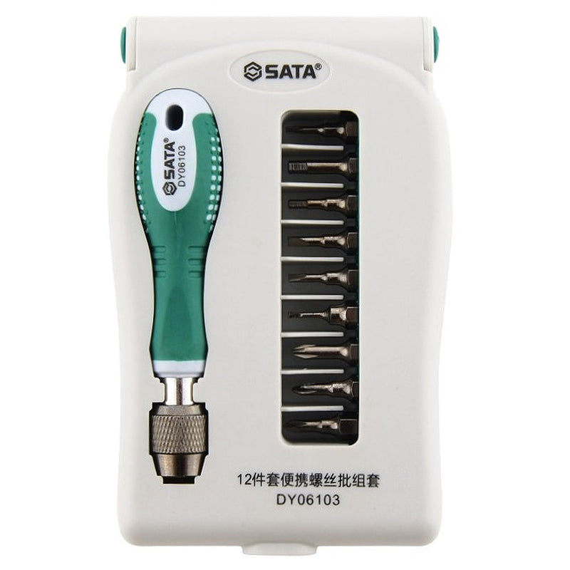 Bộ mũi vặn vít điện tử, kèm tay vặn 12 chi tiết SATA DY06103