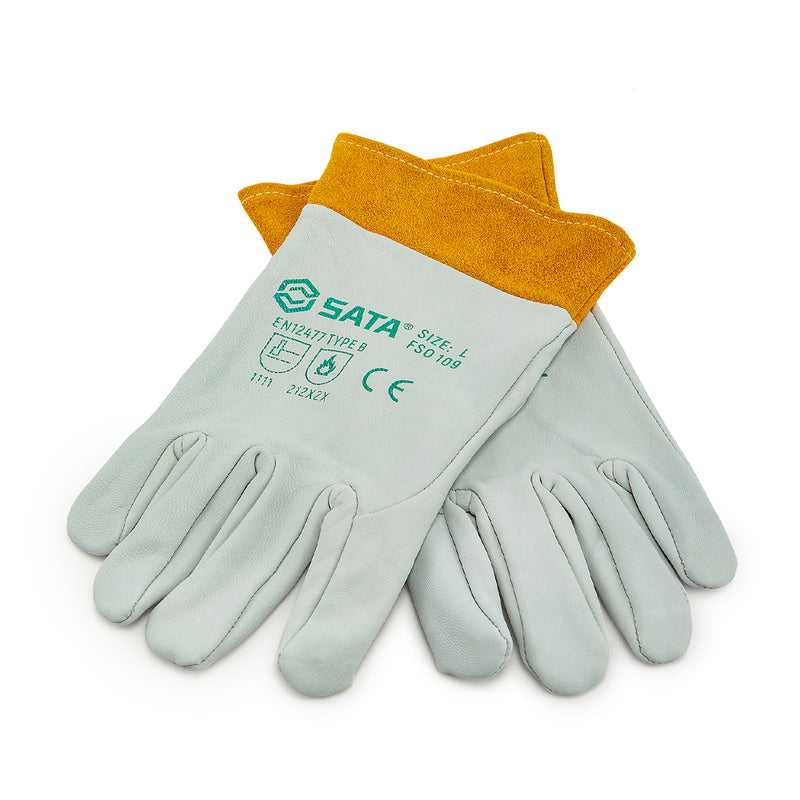 Găng tay bảo hộ hàn TIG SATA FS0109 da cừu chịu nhiệt, chống tia lửa, thoải mái, linh hoạt, bền bỉ, giặt được.