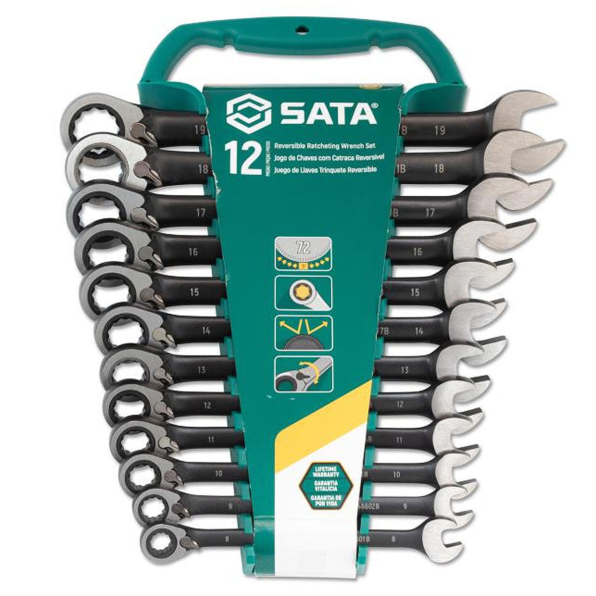 Bộ cờ lê vòng miệng tự động 12 chi tiết SATA ST08044B kích thước từ 8mm - 19mm