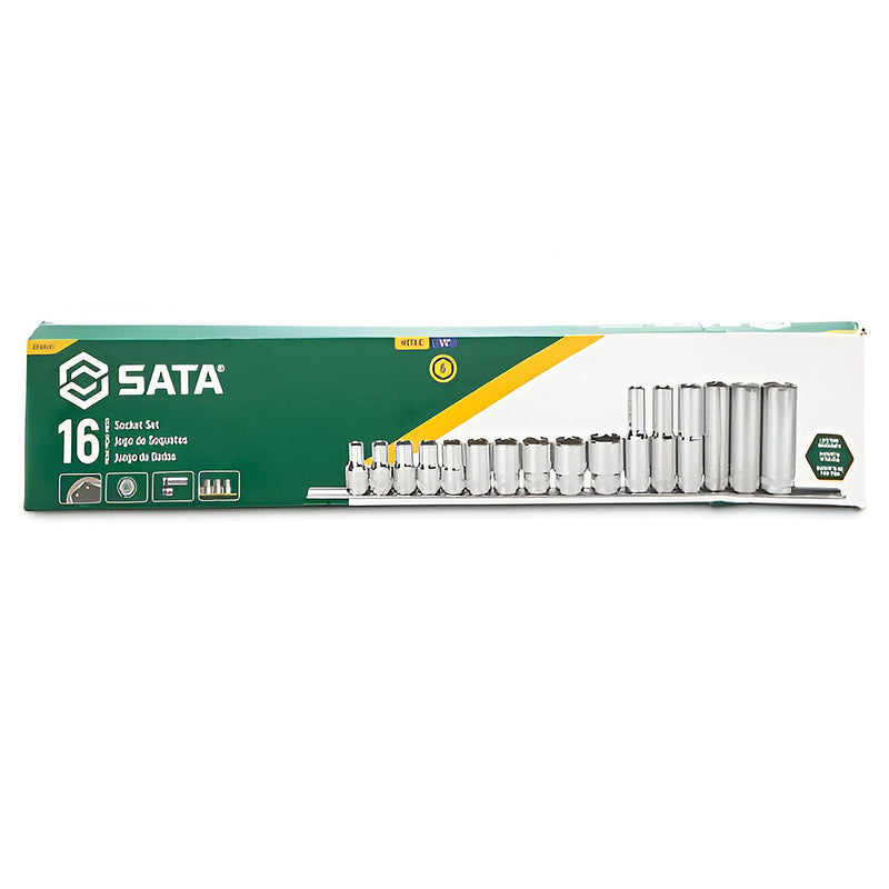 Bộ đầu tuýp hệ mét 16 chi tiết SATA ST09520 cốt 1/2 inch